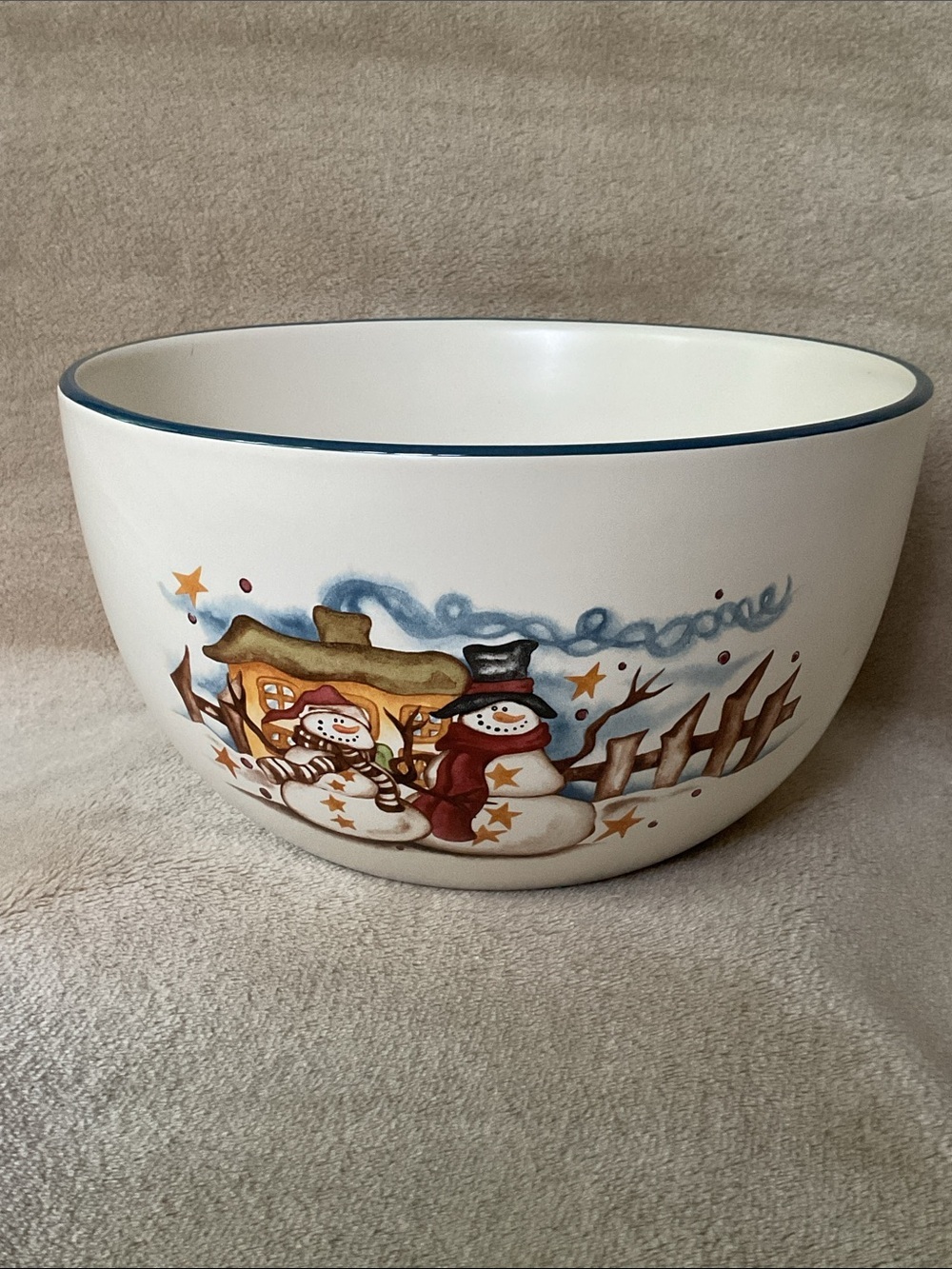 Steward Earthworks 2002 Starry Night 91/8” Snowman Lg Bowl  HC Accents